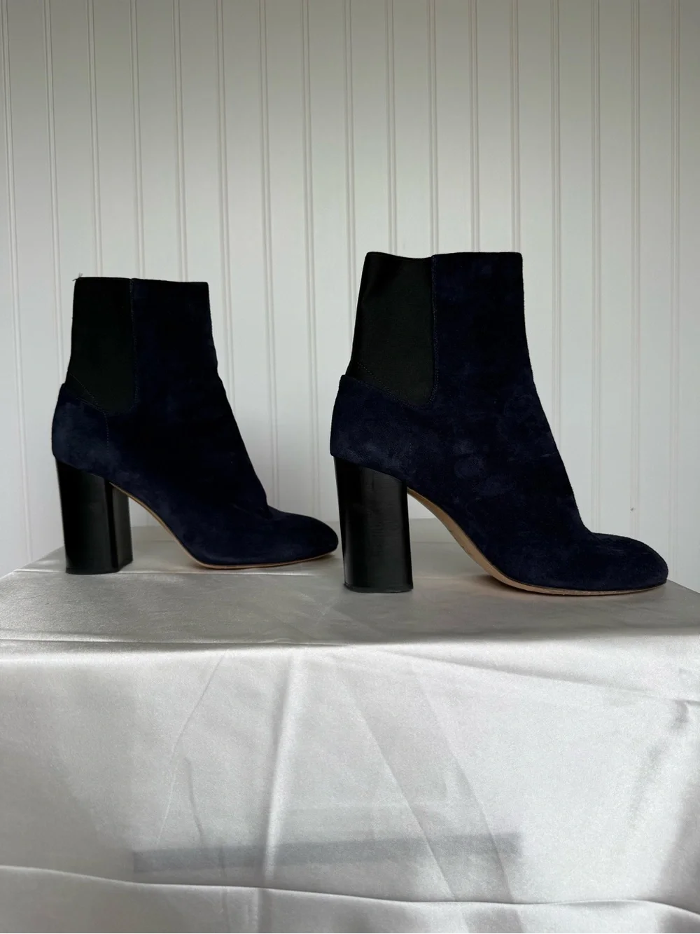 Rag & Bone Hazel Navy Suede Chelsea Ankle Boots Block Heel Size 39
